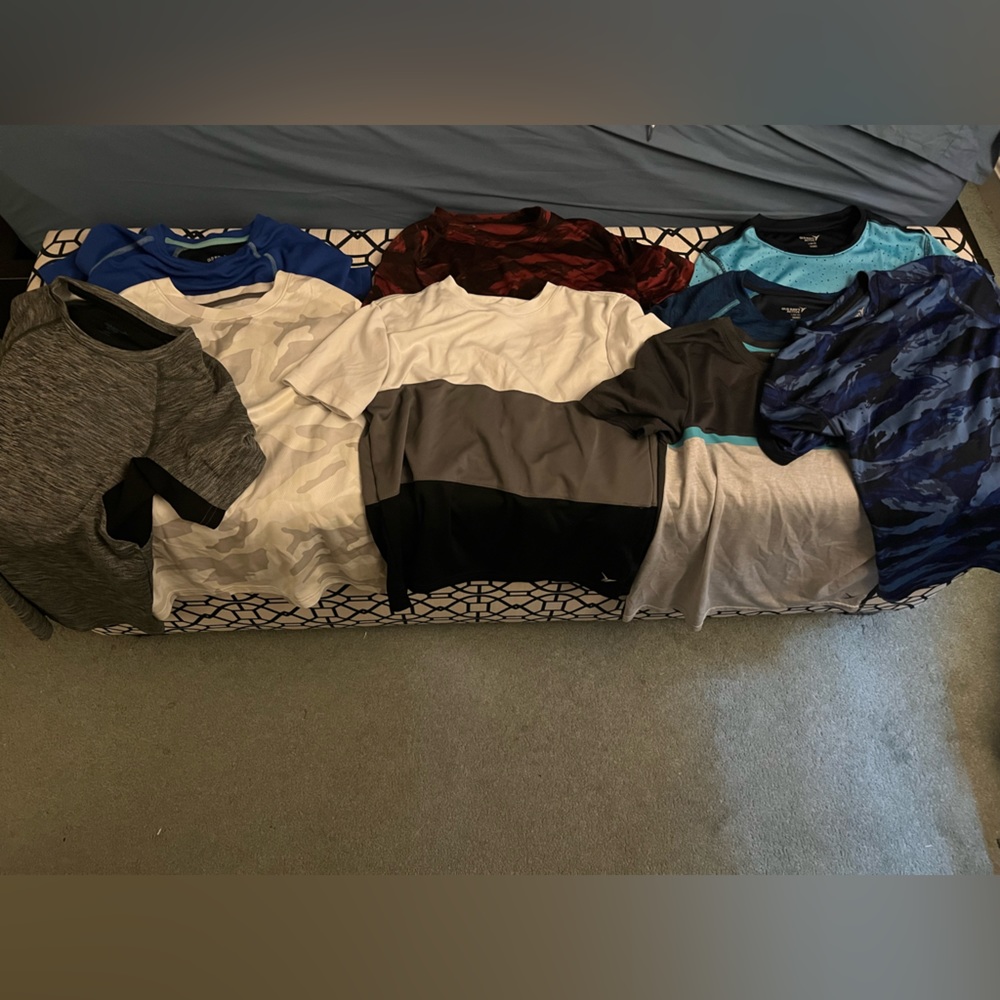 9 piece bundle old navy boys active shirts; smoke free home; size 10/12 Large